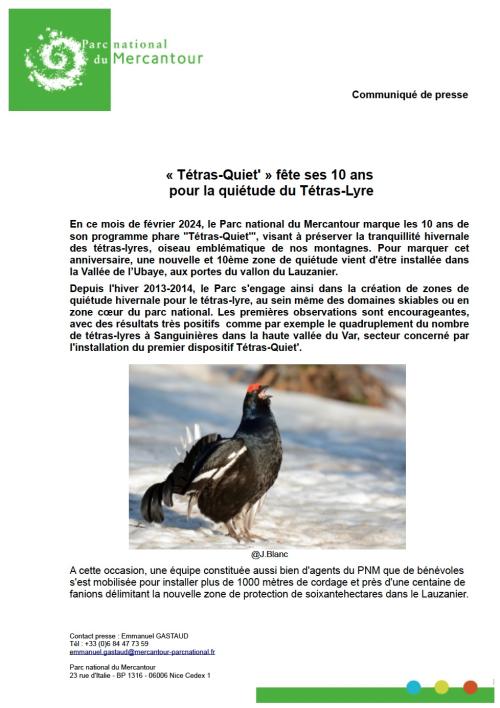 « Tétras-Quiet' » fête ses 10 ans pour la quiétude du Tétras-Lyre