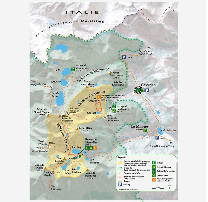 Carte du secteur des gravures rupestres du Mont Bego